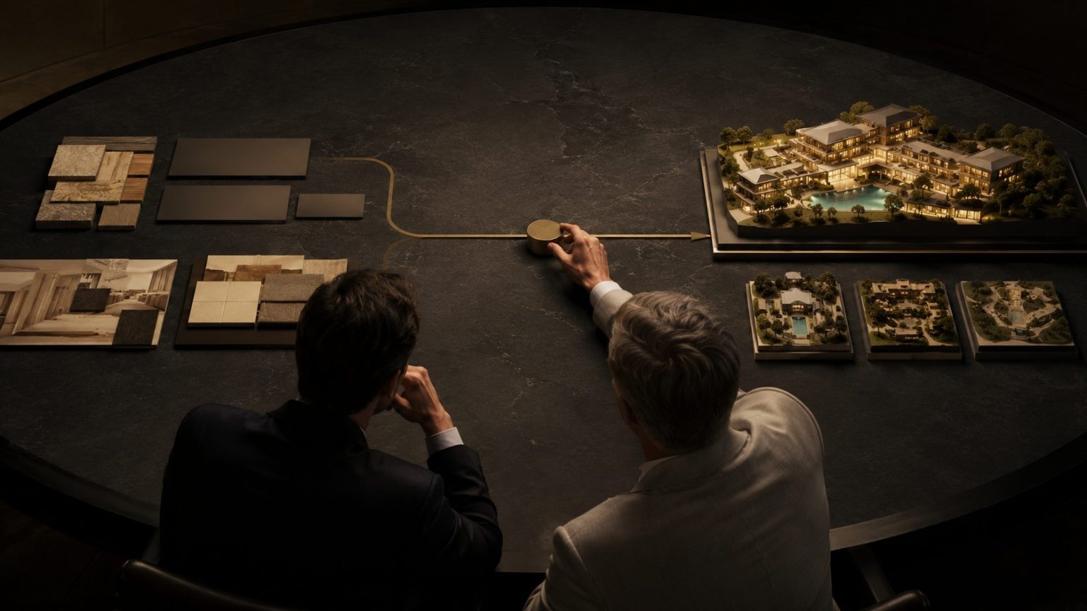 Advisors reviewing a resort masterplan and material palette